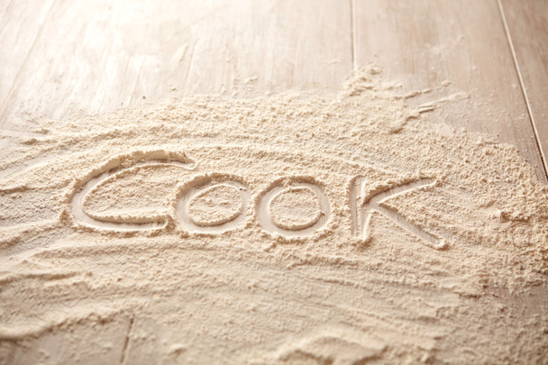 Kitchen table with flour - Foto, imagen