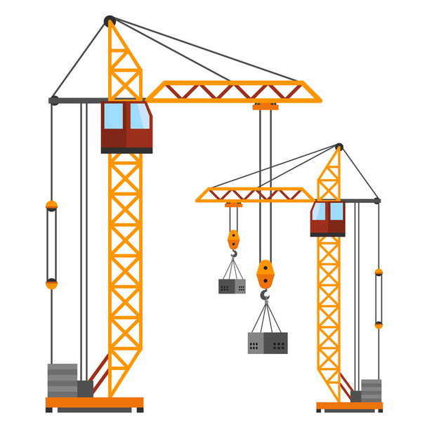 Industrial construction cranes flat style vector silhouettes - Vektor, obrázek