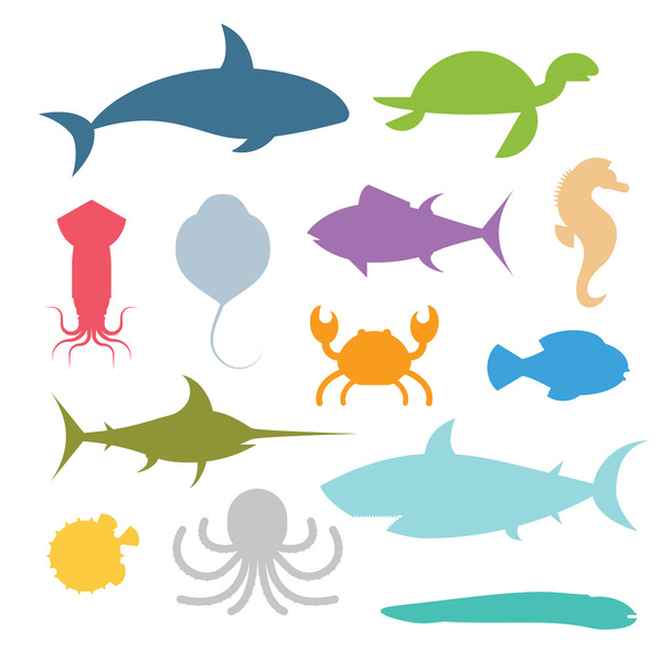 Vector set of sea marine fish and animals icons - Vector, afbeelding
