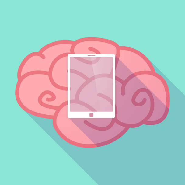 Long shadow brain with a tablet computer - Vector, imagen