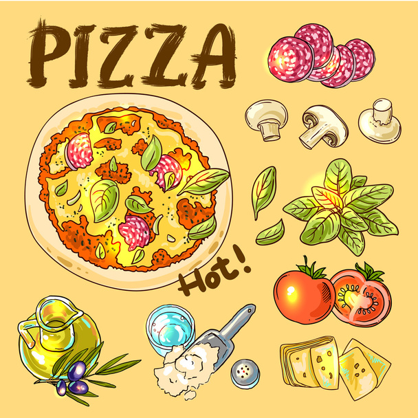 pizza hot cooking - Vector, afbeelding