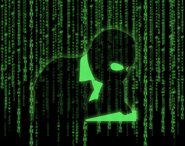 Illustrazione con computer hacker silhouette di uomo incappucciato
 - Foto, immagini