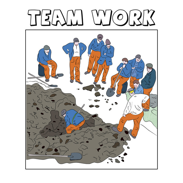 Ilustración de trabajadores que muestran el trabajo en equipo
 - Foto, Imagen