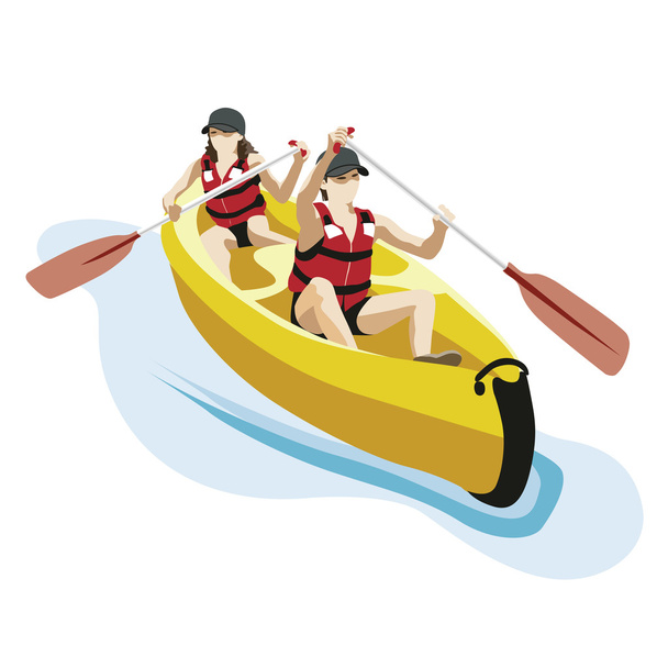 kayak con dos personas
 - Vector, Imagen