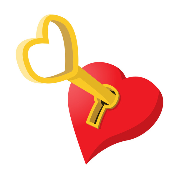 Heart-shaped padlock with key cartoon icon - Vector, Imagen