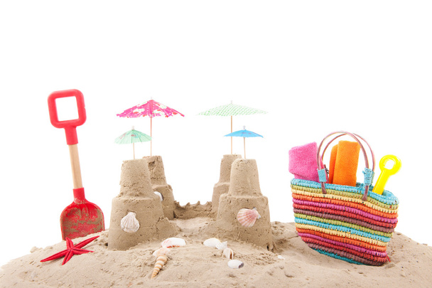Plážové tašky v písku - Fotografie, Obrázek