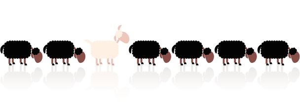 White Sheep Among Black Sheep Cartoon - Vektör, Görsel