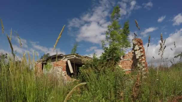 Edifício de tijolos desolado velho no prado, 4K
 - Filmagem, Vídeo