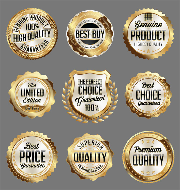 Gold and White Badge. Luxury Set. Perfect Choice. Superior Quality. Premium Quality. - Vetor, Imagem