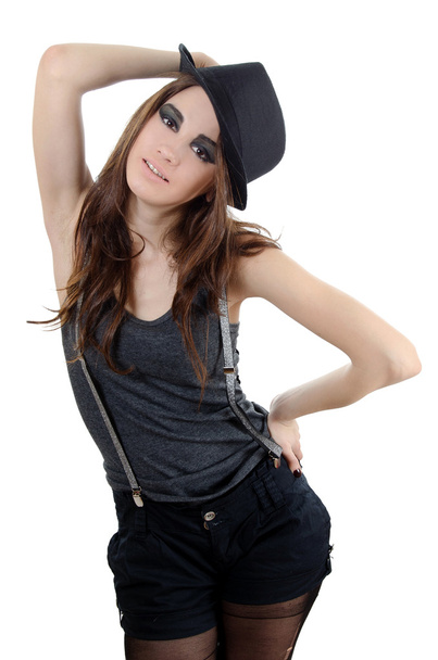Portrait of the beautiful girl in a hat - grunge style - Φωτογραφία, εικόνα