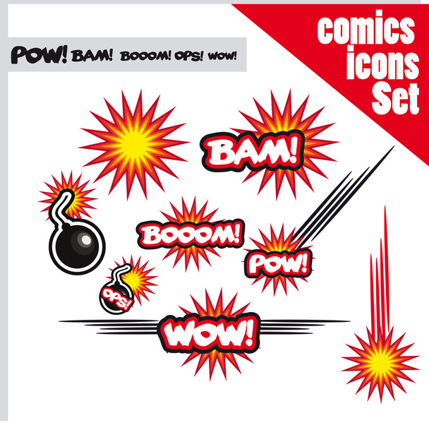 Bomben im Comic-Stil boom bam wow pow ops explodieren - Foto, Bild