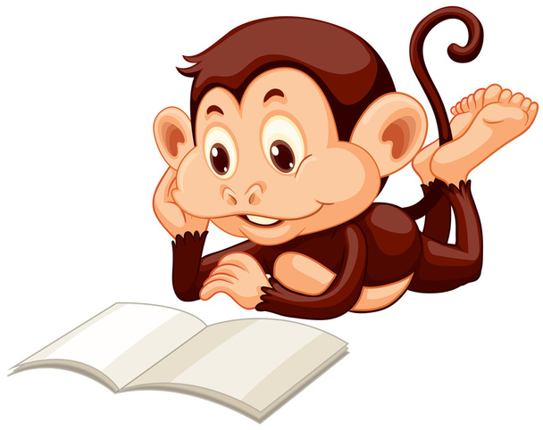 Pieni apina lukemassa kirjaa
 - Vektori, kuva