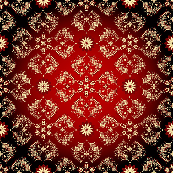Seamless red-black-yellow vintage pattern - Vector, Imagen