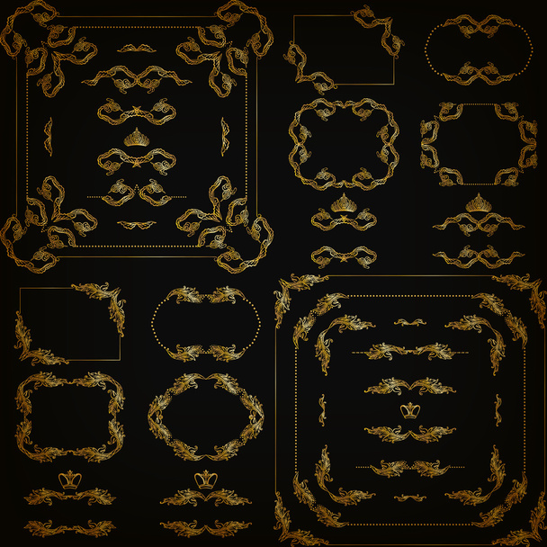 Vector set of gold decorative borders, frame - Vecteur, image