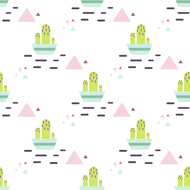 Green cactus in pot desert seamless pattern. - Vector, Image