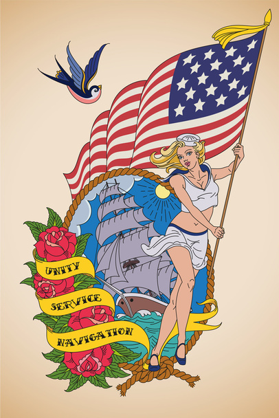 Tatuaje de la vieja escuela US Navy
 - Vector, Imagen