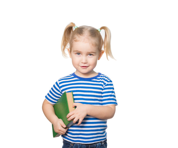 Little Funny girl  with books. - Фото, изображение