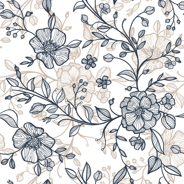 seamless pattern with flowers and leaves - Vektor, kép