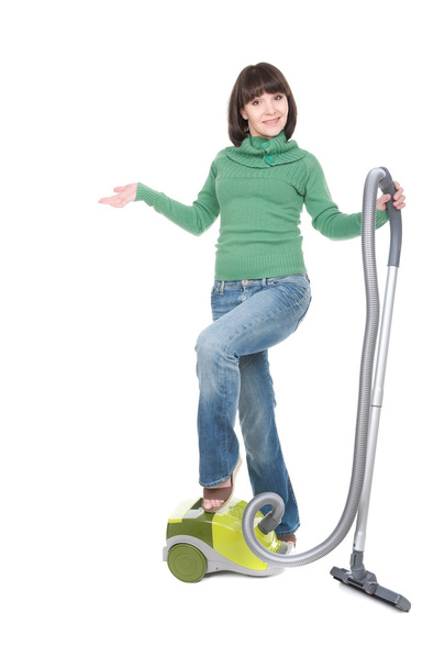 Woman with vacuum - Φωτογραφία, εικόνα