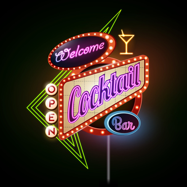 neon sign.Cocktail bar - Vector, Imagen