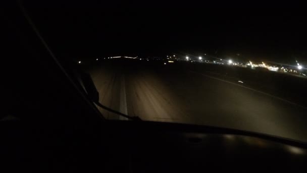 Plane landing at the airport during the night. the view from the cockpit - Footage, Video