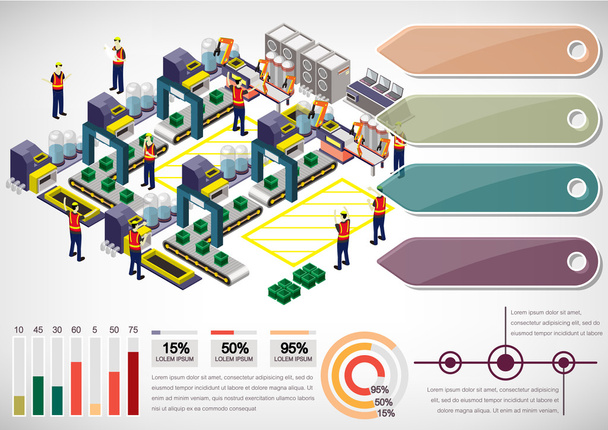 illustration of info graphic factory equipment concept in isometric 3D graphic - Vektor, obrázek