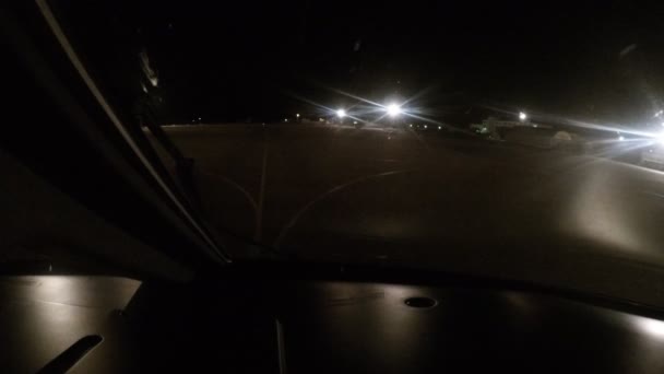 Plane landing at the airport during the night. the view from the cockpit - Footage, Video
