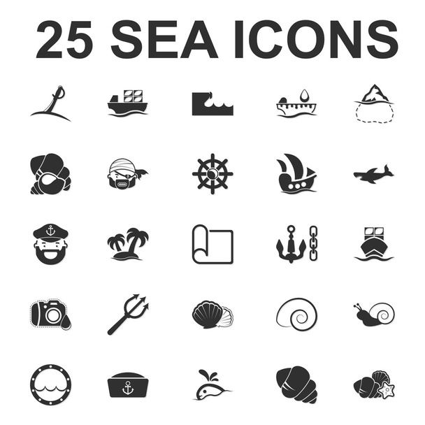 Mar, océano, buceo 25 negro iconos simples conjunto para la web
 - Vector, Imagen
