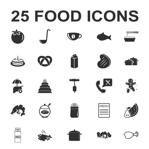 25 siyah basit simgeler Web için ayarla Food yemek, mutfak, - Vektör, Görsel
