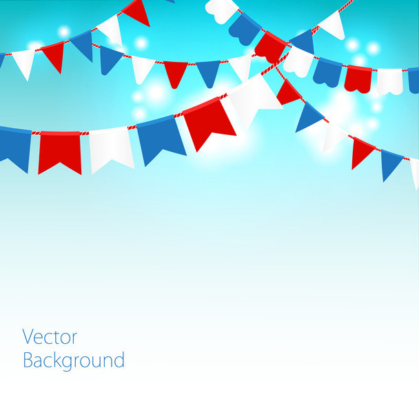 Vector illustration of Blue sky with colorful flags garlands. - Vetor, Imagem