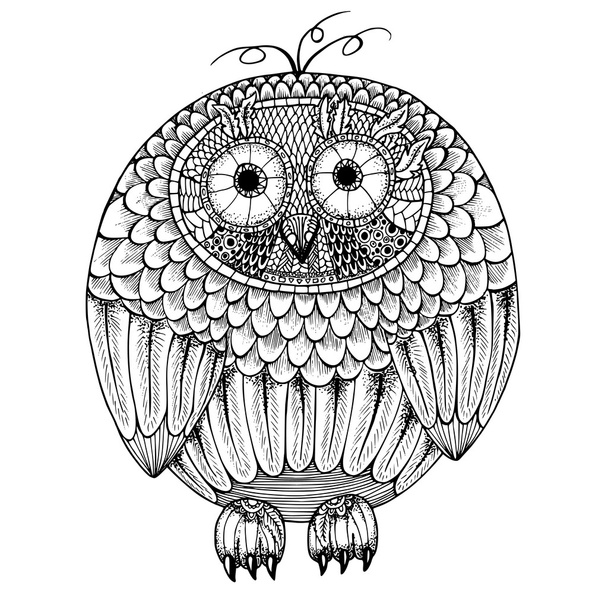 Ручная иллюстрация совы в стиле zentangle
 - Вектор,изображение