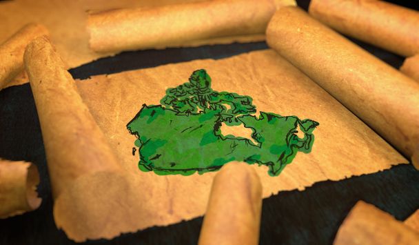 Канаді карту живопис розгортається стара папір прокручування 3d  - Фото, зображення