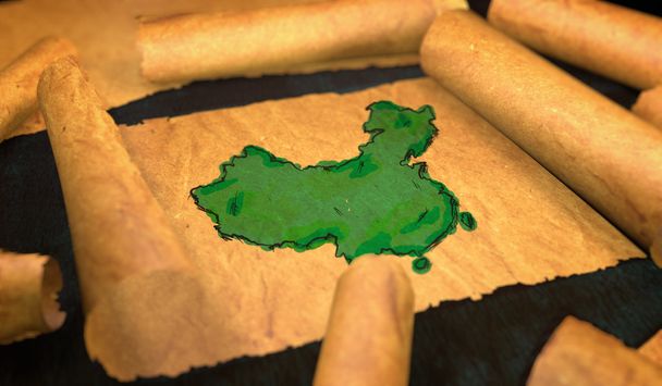 China Kartenmalerei entfaltet alte Papierrolle 3d  - Foto, Bild
