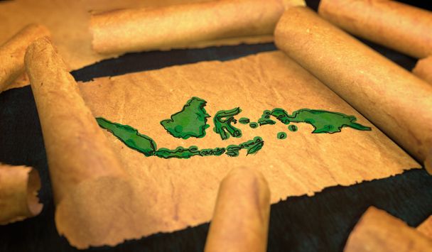 Endonezya harita resim Unfolding eski kağıt kaydırma 3d  - Fotoğraf, Görsel