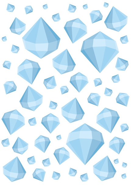 Stones diamonds and crystals large and small, are located on a white background - Vector, imagen
