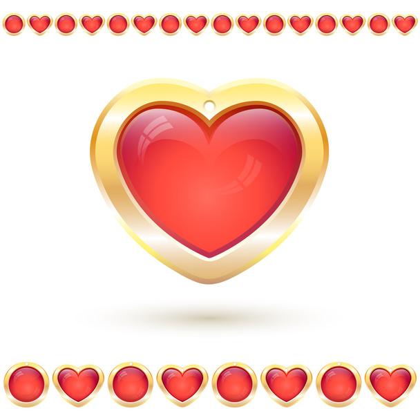 Vector εικονογράφηση με ημιδιαφανές κόκκινο καρδιά σε χρυσό πλαίσιο - Διάνυσμα, εικόνα