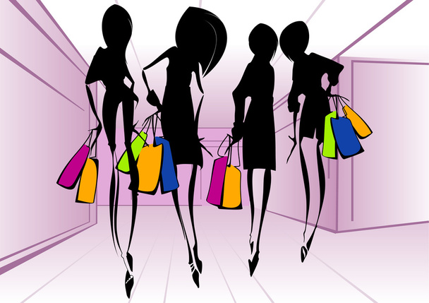 Shopping girls. Vector illustration - Vector, Image