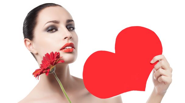 woman beauty with red heart valentine's love - Photo, Image