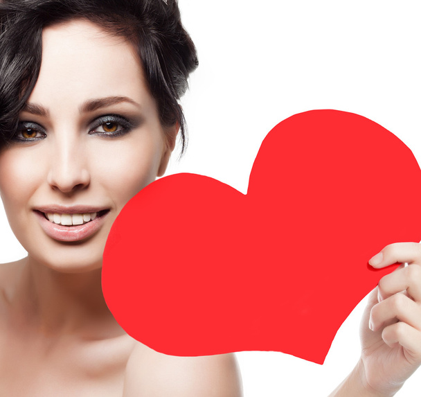 woman beauty with red heart valentine's love - Foto, immagini