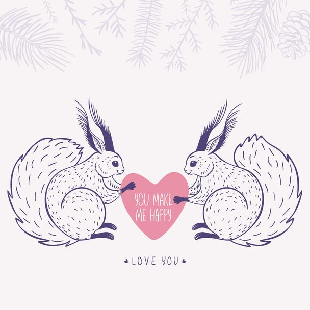 Squirrels and heart - Vector, Image