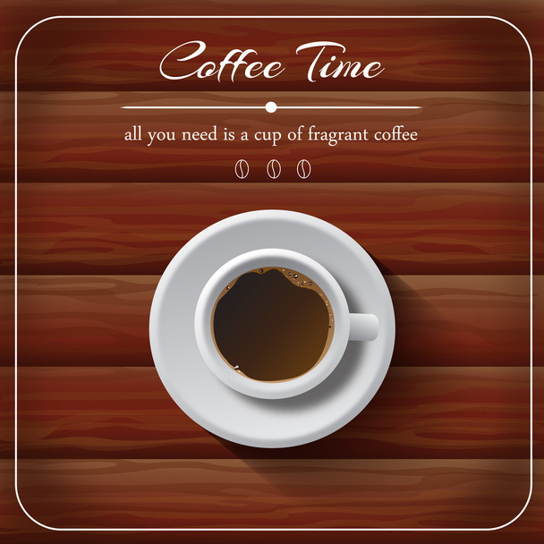 A cup of coffee costs on a wooden table - Vector, Image