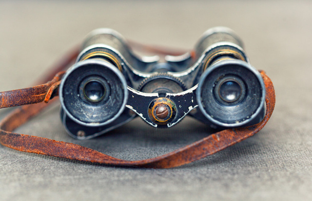 Vintage metal binoculars with a leather strap - Photo, Image