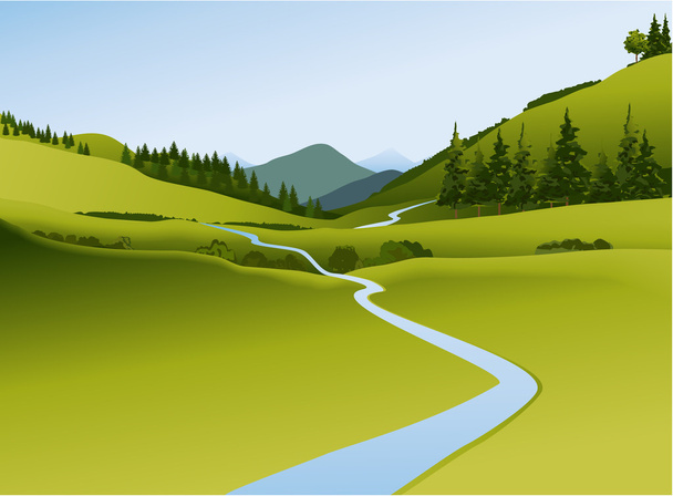 paysage de montagne avec rivière - Vecteur, image