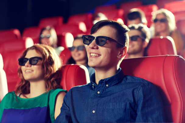 happy friends watching movie in 3d theater - Foto, immagini