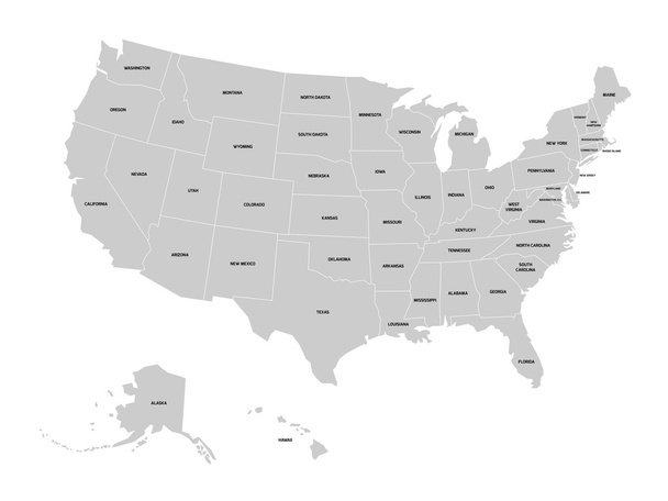 Vektorkarte der Vereinigten Staaten von Amerika mit Staatsnamen - Vektor, Bild