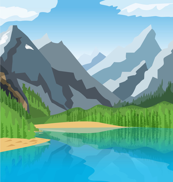 Mountain Lake with trees - Vector, Image