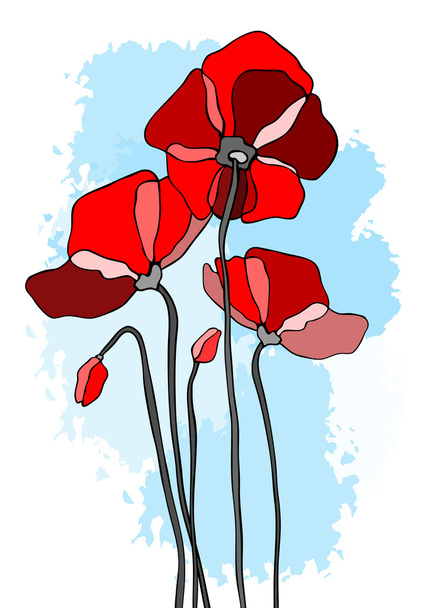 Red poppies on a sky background - Vector, Image