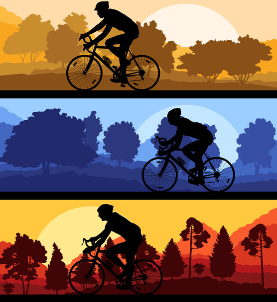 Bisikletçi bisiklet arka plan siluet vektör illustrati sürme - Vektör, Görsel
