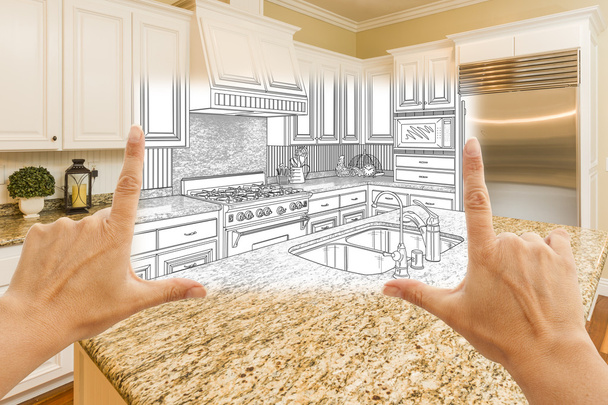 Hands Framing Custom Kitchen Design Drawing and Square Photo Com - Photo, Image