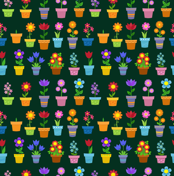 Seamless flowers in pots background pattern. - Вектор,изображение